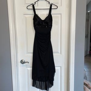 Black satin and sequins high low dress
